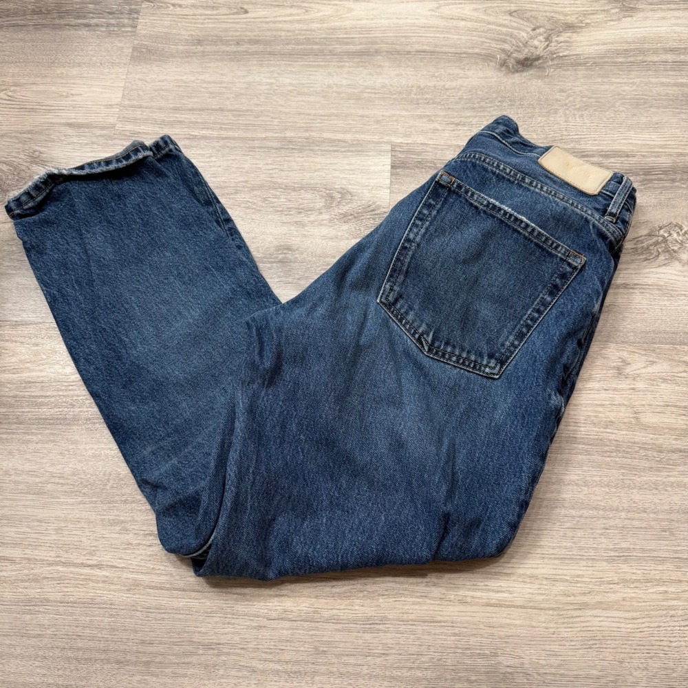 Everlane The Cheeky Jean Blue Distressed High Rise Button Fly Crop Denim Size 28